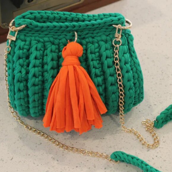 The Bold & Braided Tassel Shoulder Bag- Green&Orange - Picture 1 of 3
